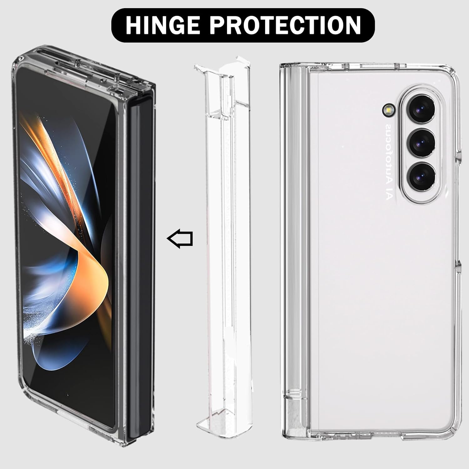 NINKI Funda transparente compatible con Samsung Z Fold 5 transparente con protector de pantalla, cuerpo completo, a prueba de golpes, protección de