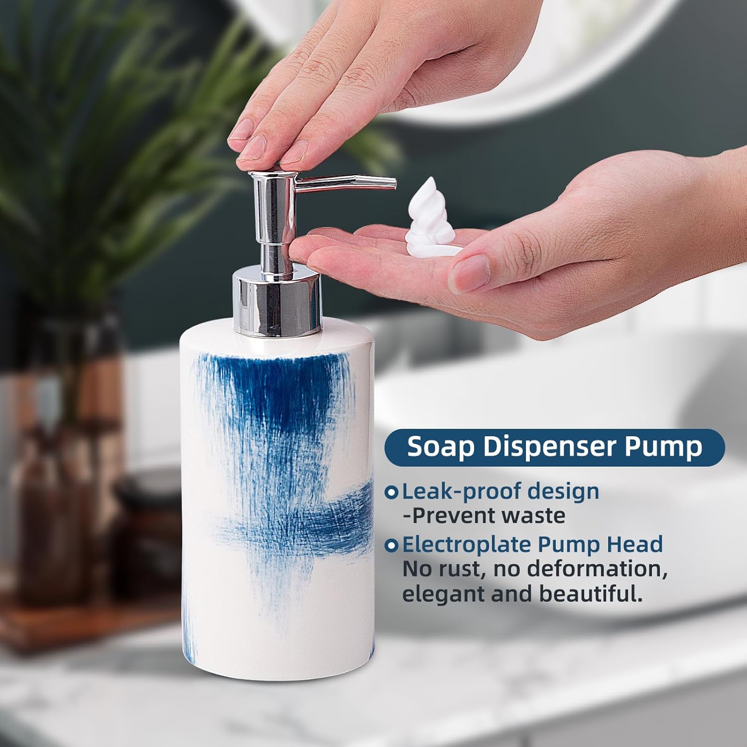 Juego de accesorios de baño azul y blanco  Juegos completos de accesorios de baño incluye dispensador de jabón, soporte para cepillo de dientes,