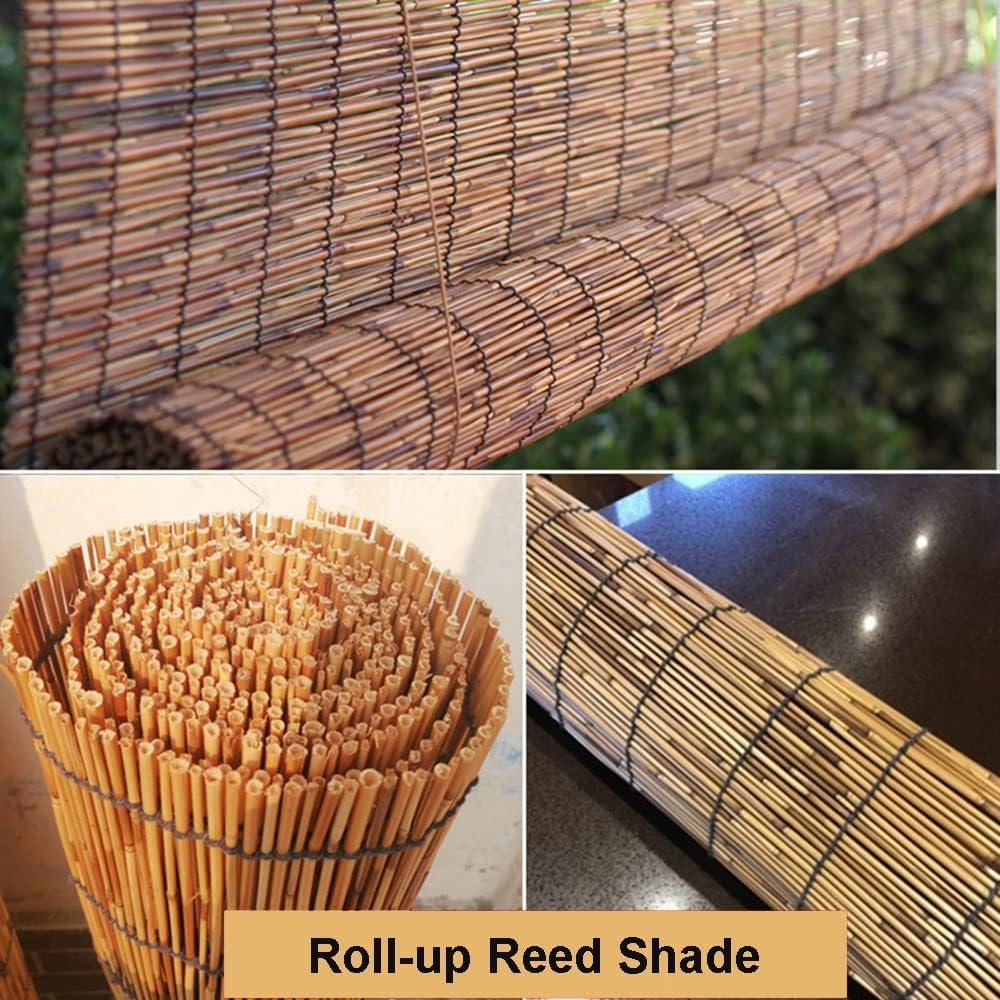 Persianas enrollables de bambú de 18, 22, 28, 32, 36, 40, 44, 48, 60, 72, 78 pulgadas, para exteriores, con elevador, sin cordón, persianas de bambú