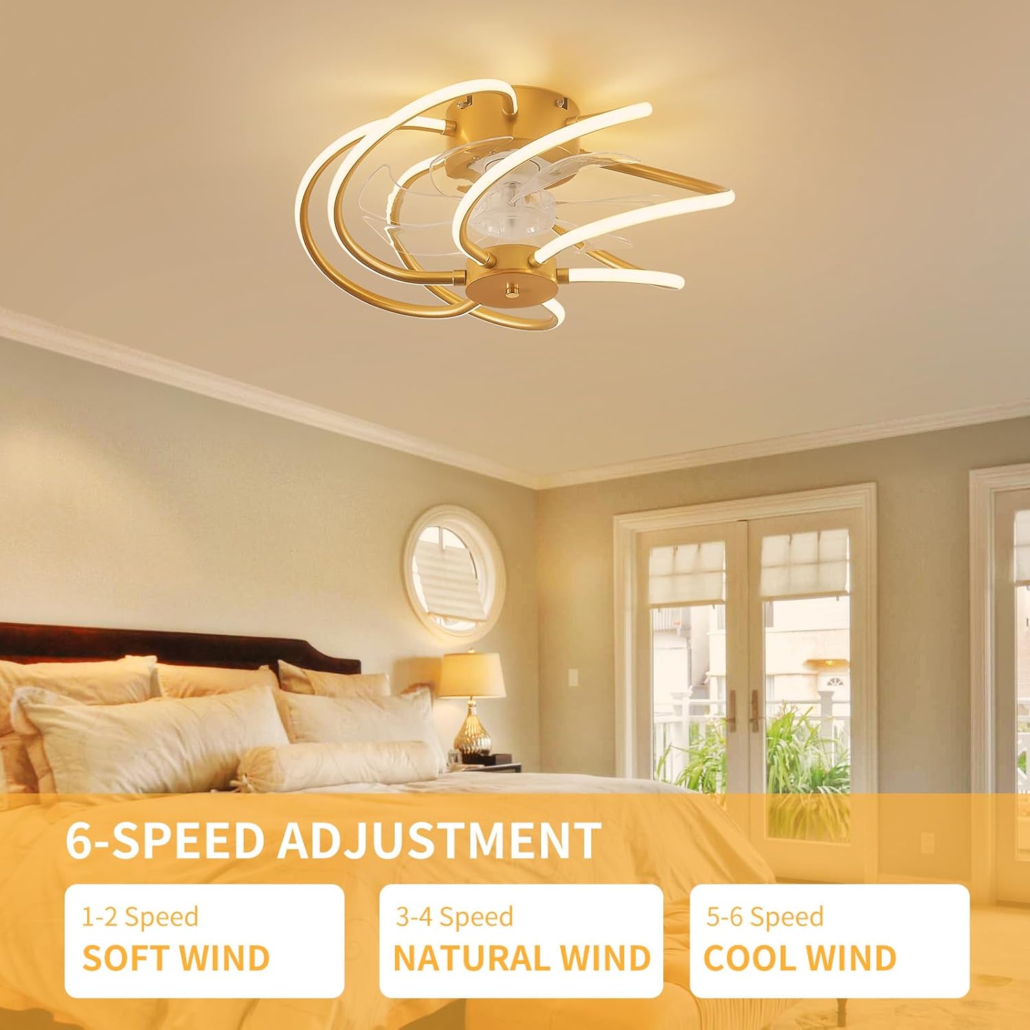 Moderno ventilador de techo remoto inteligente para dormitorio de 19.7 pulgadas con luz LED, lámpara de montaje empotrado de perfil bajo con