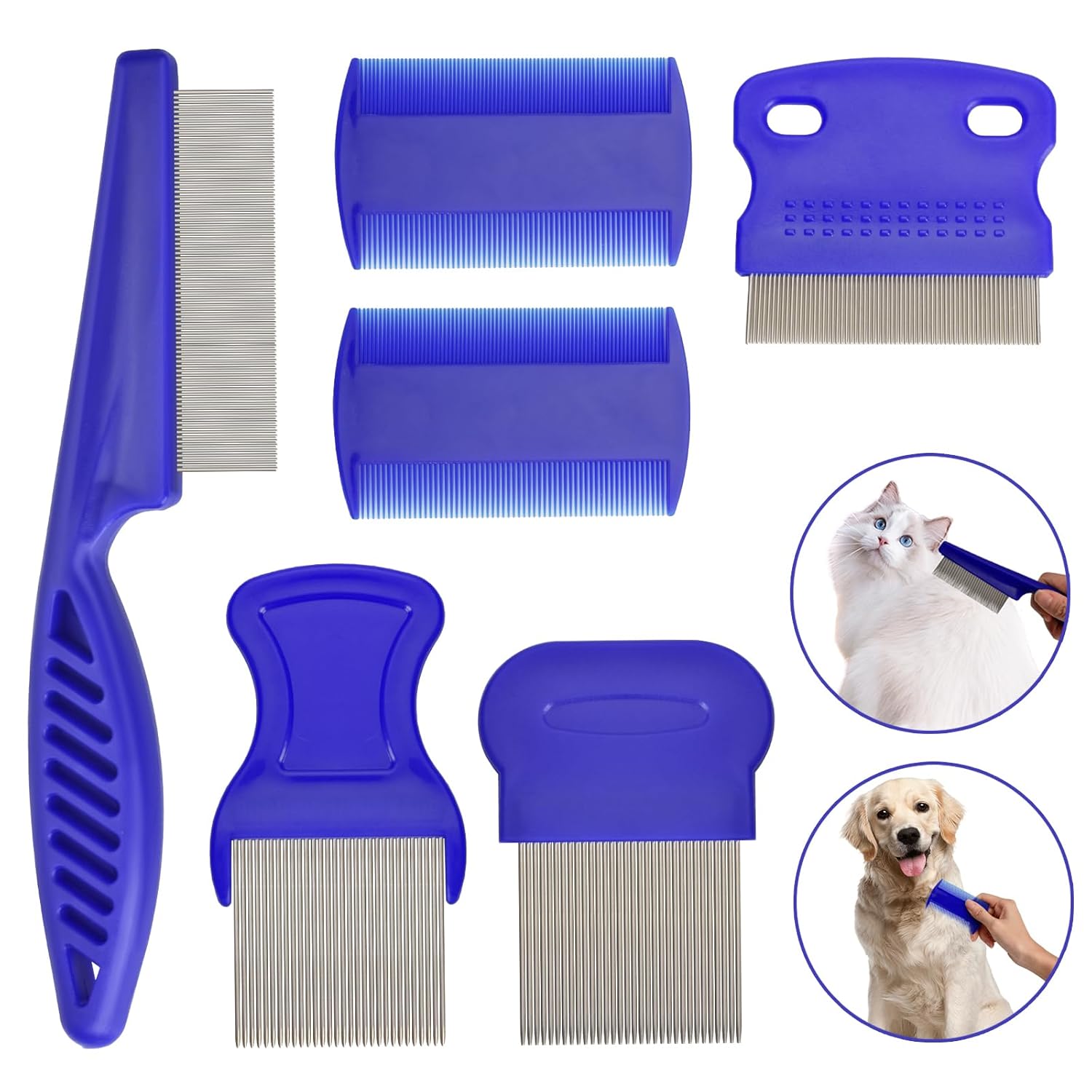 Peine para pulgas para gatos y perros, paquete de 6 peines para piojos de mascotas, peine para pulgas, mascotas para mascotas pequeñas, medianas y