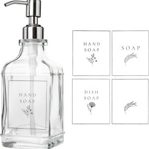 Dispensador de jabón antiguo para encimeras de baño y cocina, botella dispensadora de jabón de manos de vidrio para fregadero con bomba de acero Dispensador de jabón antiguo para encimeras de baño y cocina, botella dispensadora de jabón de manos de vidrio para fregadero con bomba de acero