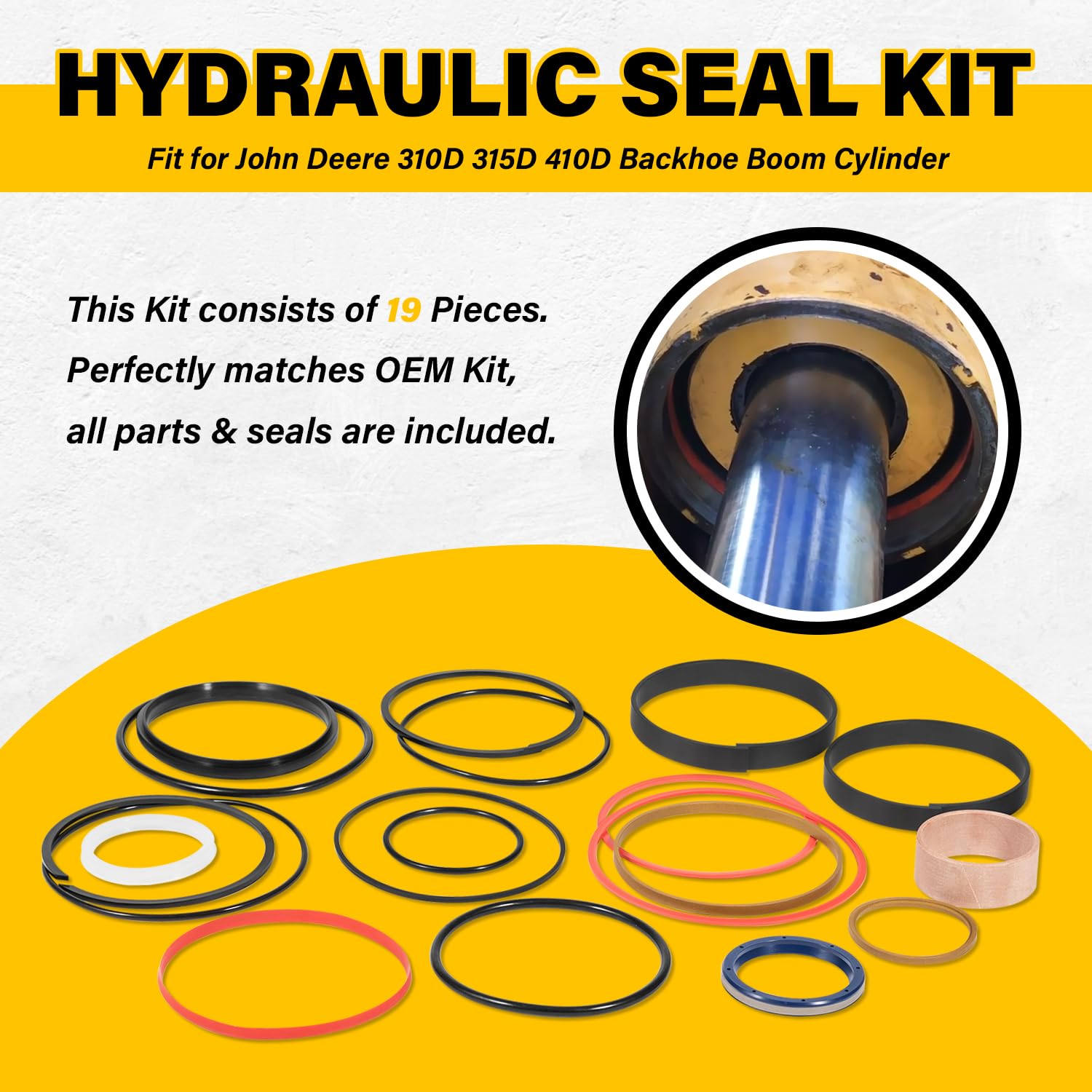 Kit de sello hidráulico apto para cilindro de pluma de retroexcavadora John Deere 310D 315D 410D (rodo 2.205 in BORE 4.528 in)