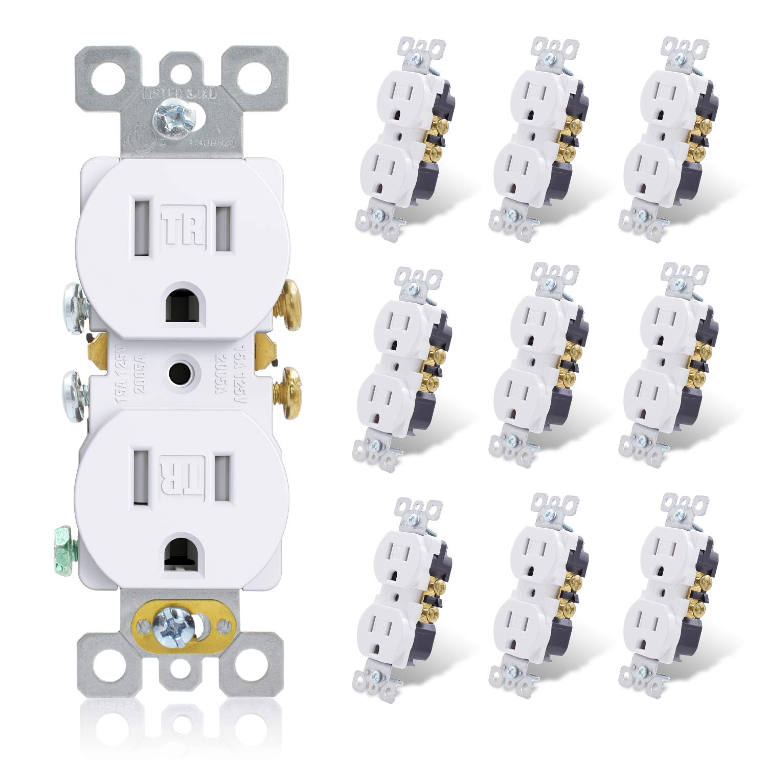 ELEGRP Receptáculo dúplex resistente a manipulaciones, toma de pared dúplex eléctrica estándar de 15 A 125 V, 2 polos y 3 cables, 5-15R,