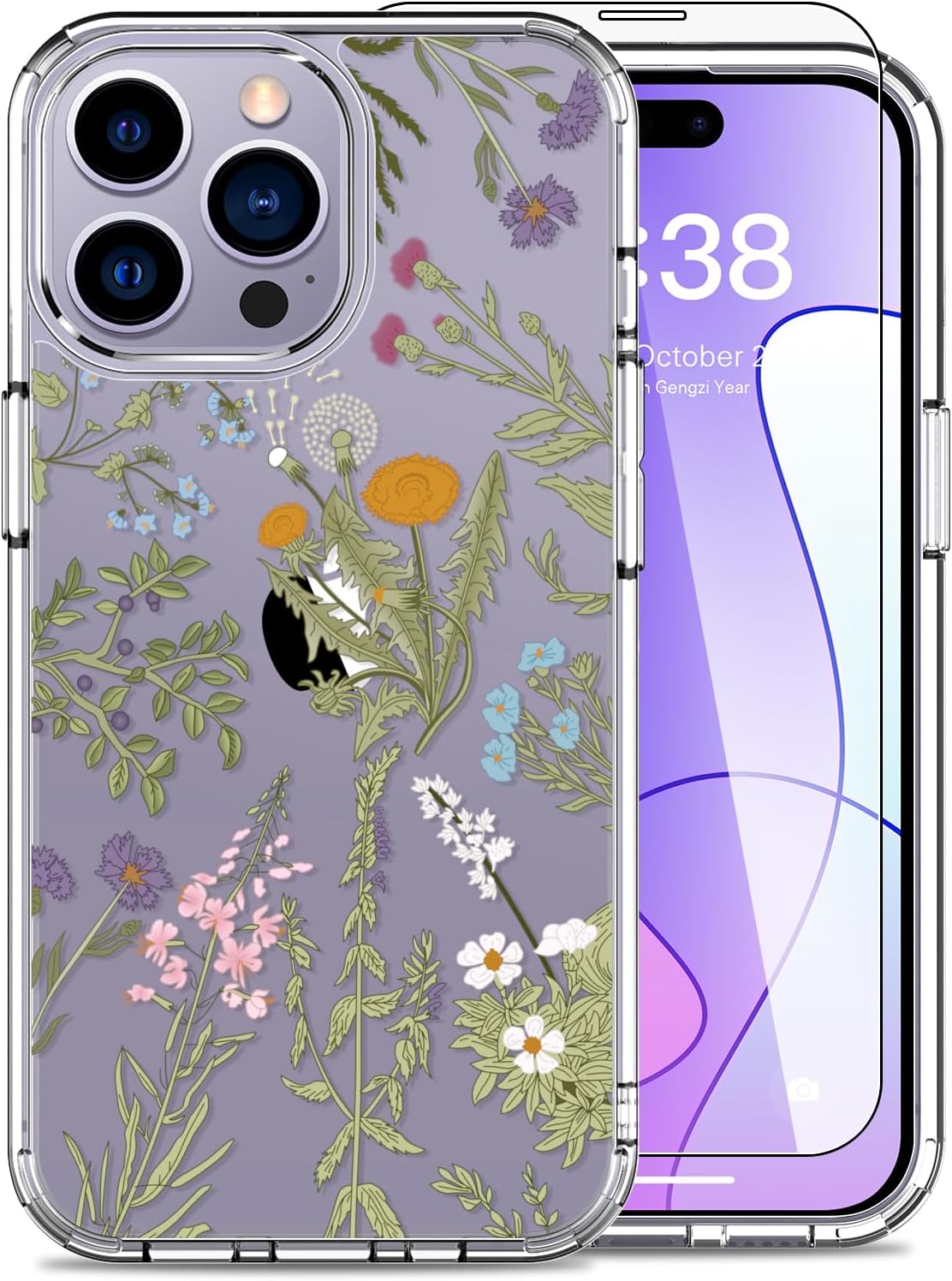 LUHOURI Funda para iPhone 15 Pro con protector de pantalla – Funda duradera transparente – Diseños de moda para mujeres y niñas – Funda protectora