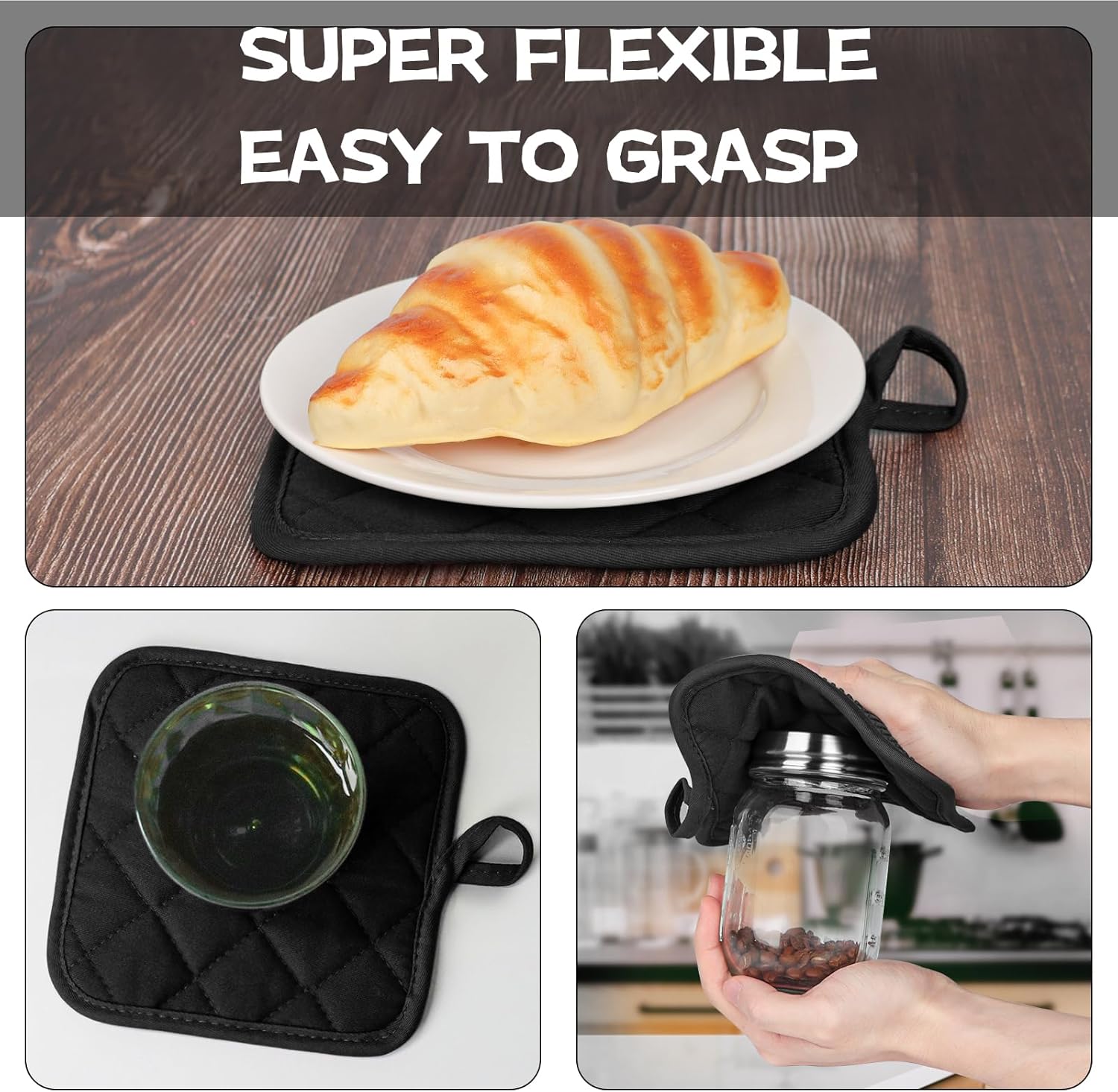 Juego de 4 manoplas de horno y soportes para ollas, mini guantes de cocina de silicona resistentes al calor para 500 grados, mini guantes de horno y