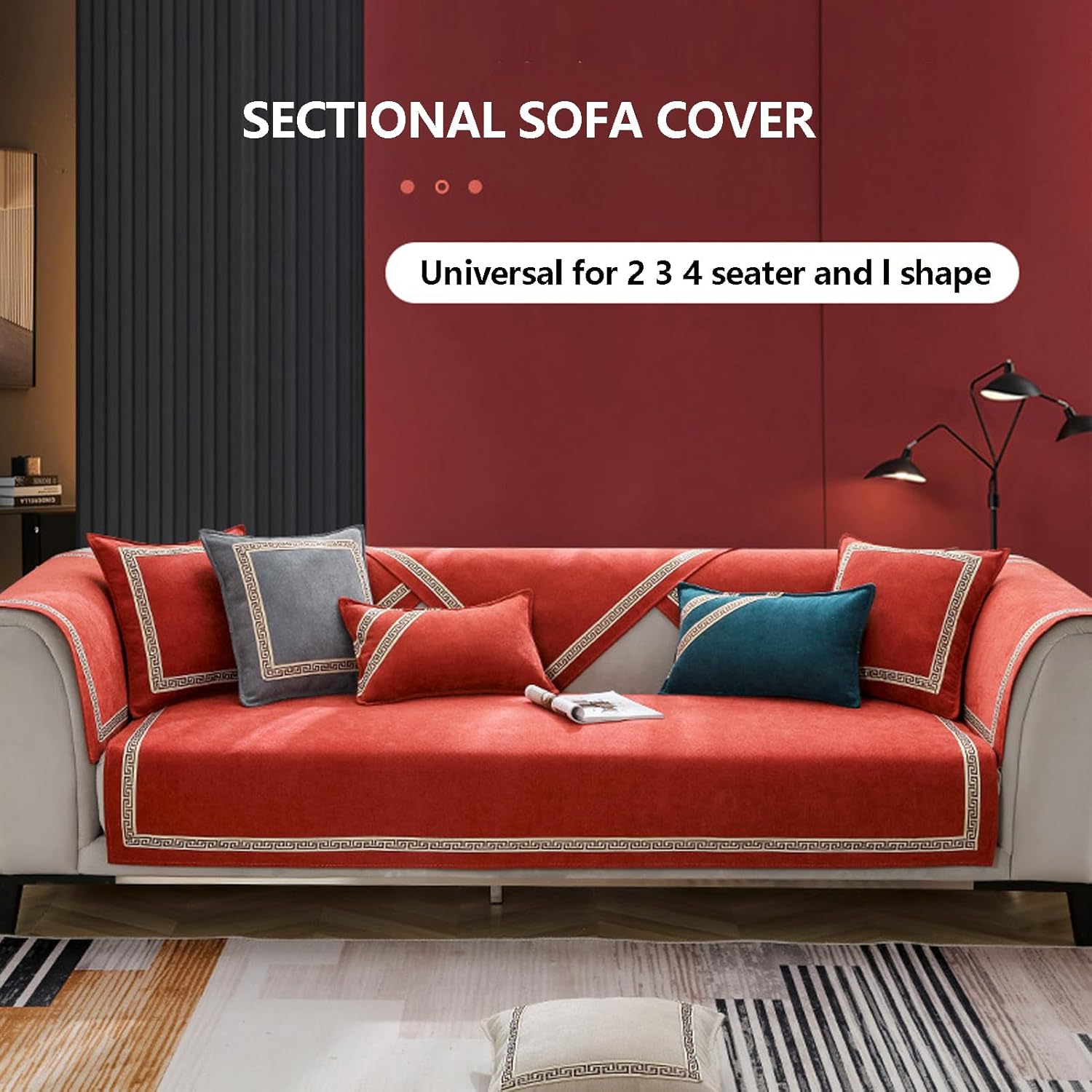 HGTRH Fundas de sofá para sofá seccional antideslizantes, funda de sofá con diván de 3 asientos, fundas de sofá jacquard de chenilla, fundas de sofá