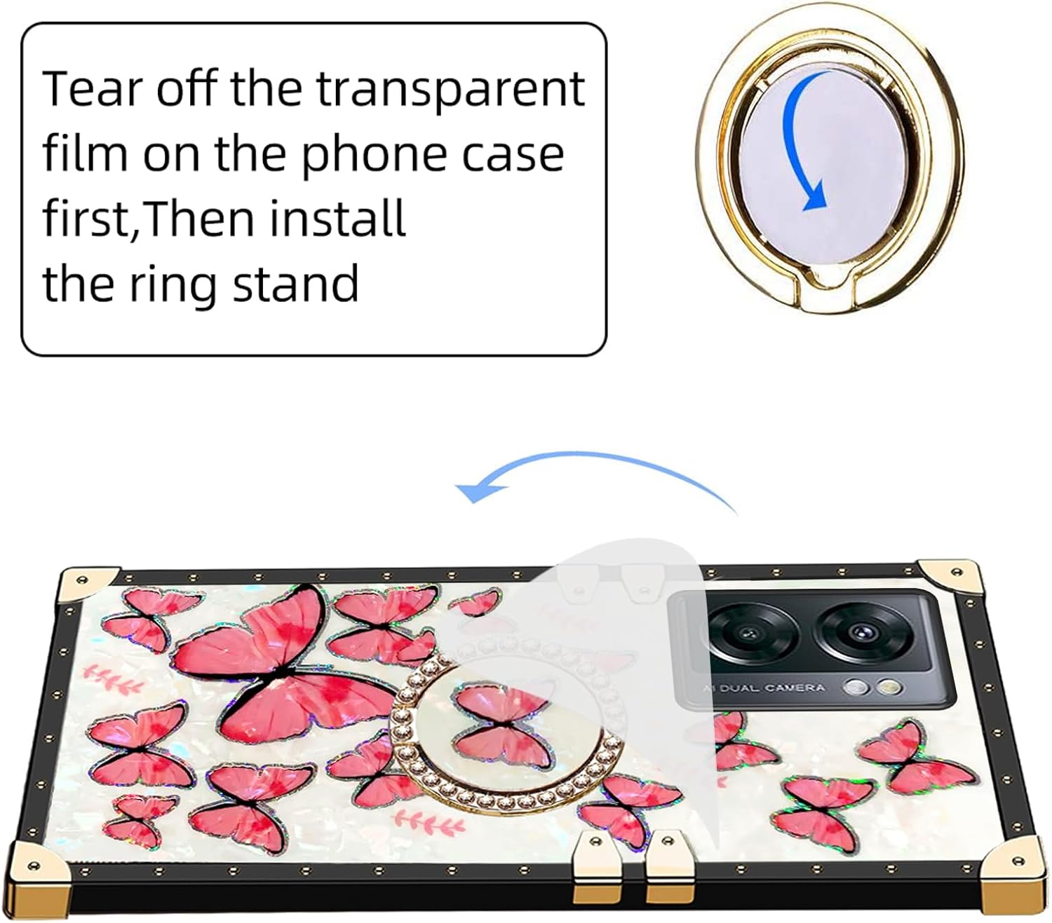 Funda para teléfono N300, funda para OnePlus Nord N300 5G para mujer, bonita funda protectora cuadrada con purpurina femenina elegante retro choque