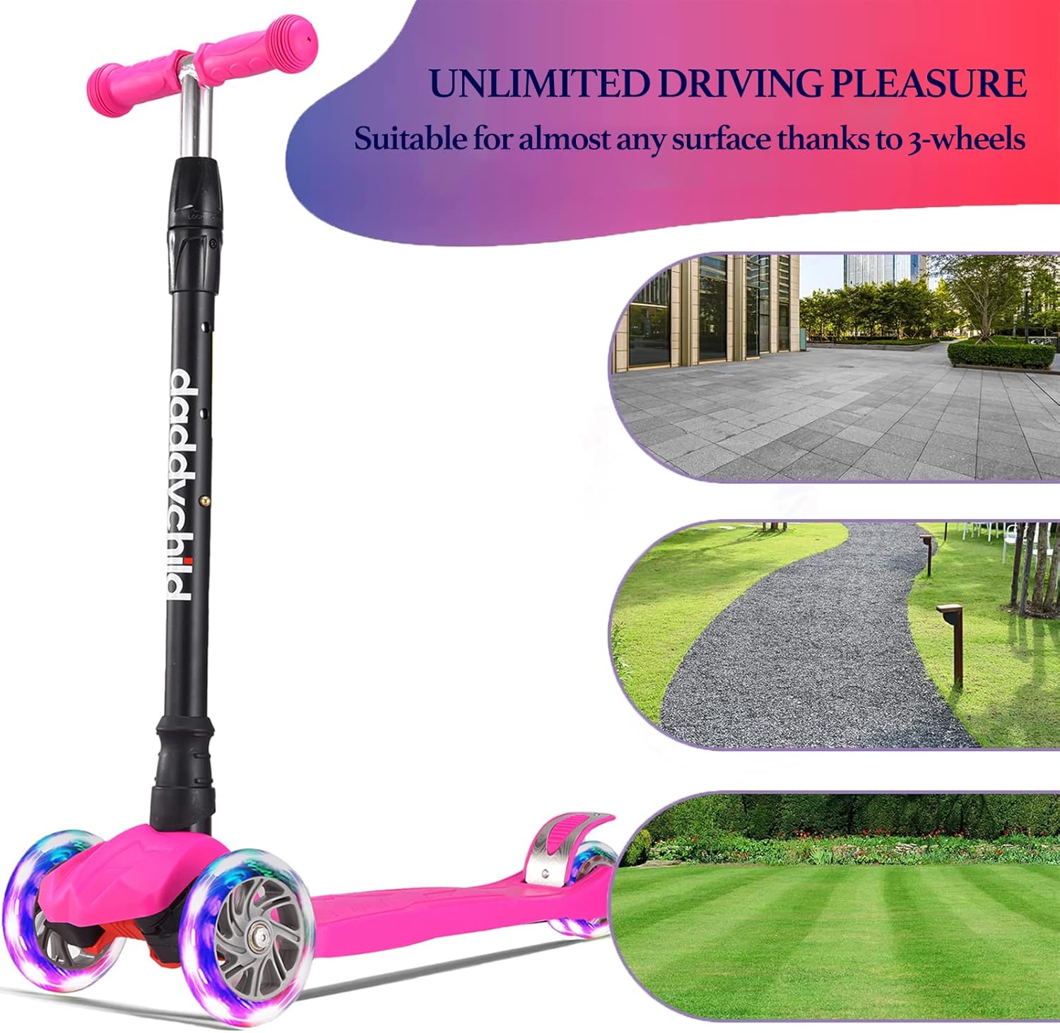 Patinete para niños, scooter de 3 ruedas para niños, juguete para niñosniños pequeños, altura ajustable, cubierta antideslizante, luces de rueda