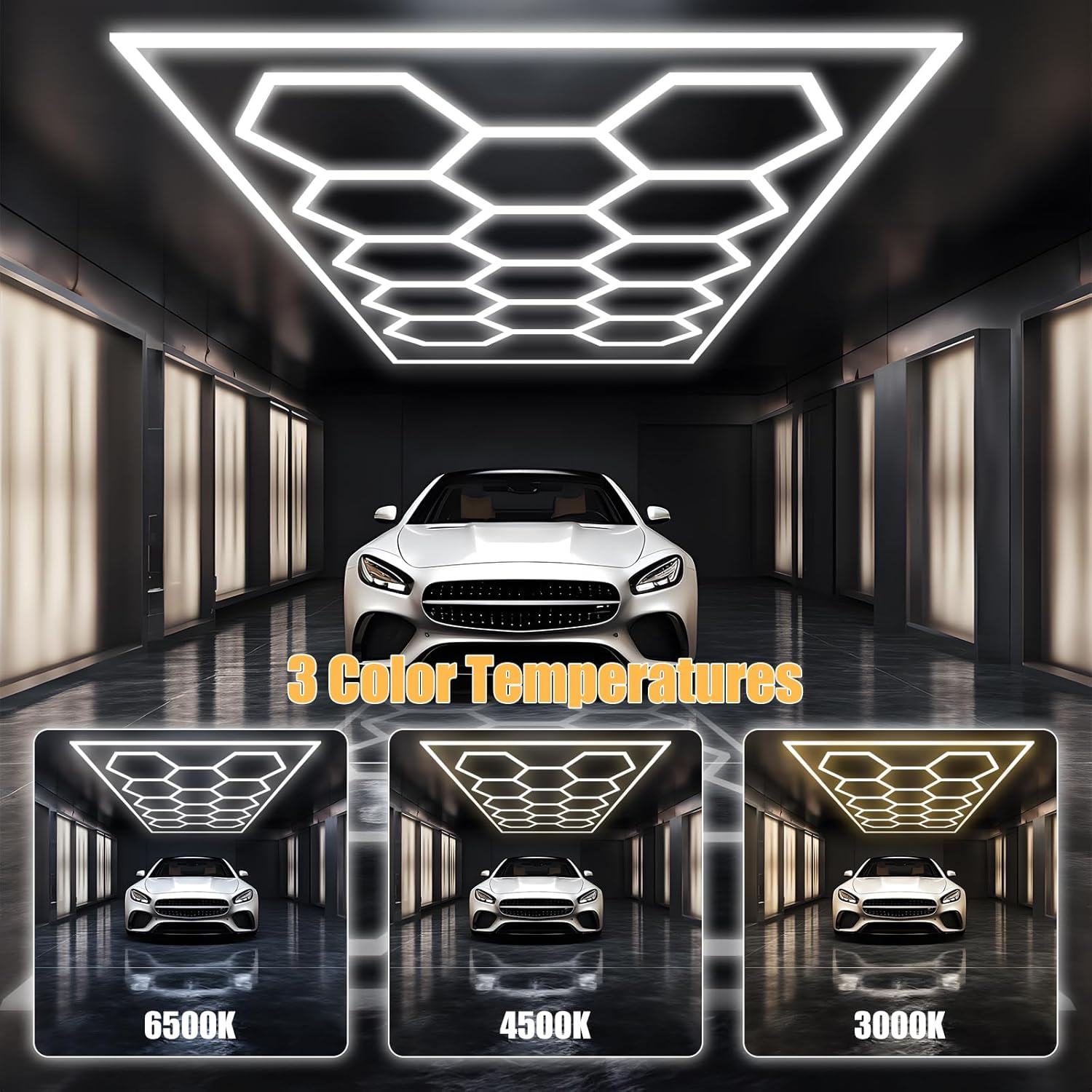 Gneng Luces LED hexagonales 6500K4500K3000K, 3 luces hexagonales de temperatura de color, Luz hexagonal LED con interruptor táctil de pared WiFi,