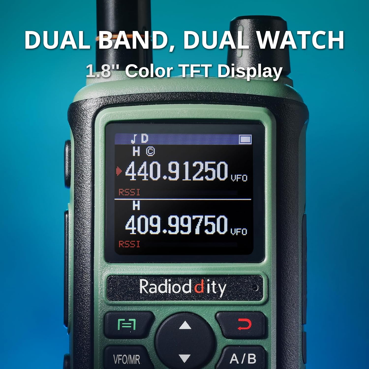 Radioddity GC-5 Radio bidireccional de doble banda, radioaficionado de mano de largo alcance con batería de 1800 mAh, antena de alta ganancia, LCD a