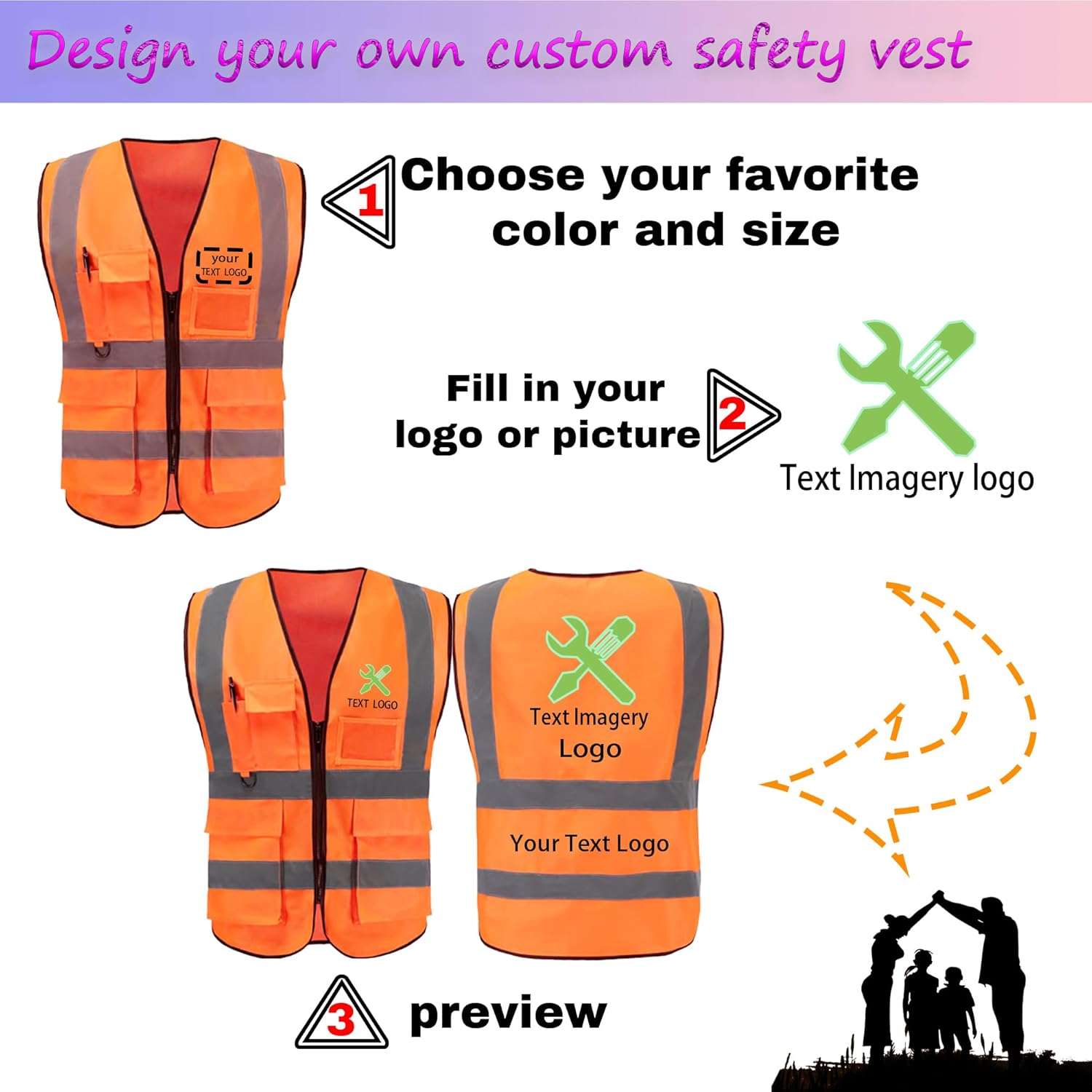 Lyhacjp Chaleco de seguridad personalizado para hombres con bolsillos, chaleco de construcción, chaleco reflectante Hi Vis, chaleco de trabajo,