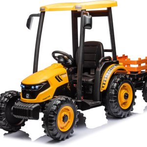 Tractor de paseo para niños, tractor de conducción de 24 V con remolque, juguete eléctrico a batería con motor doble, automóvil eléctrico para niños Tractor de paseo para niños, tractor de conducción de 24 V con remolque, juguete eléctrico a batería con motor doble, automóvil eléctrico para niños