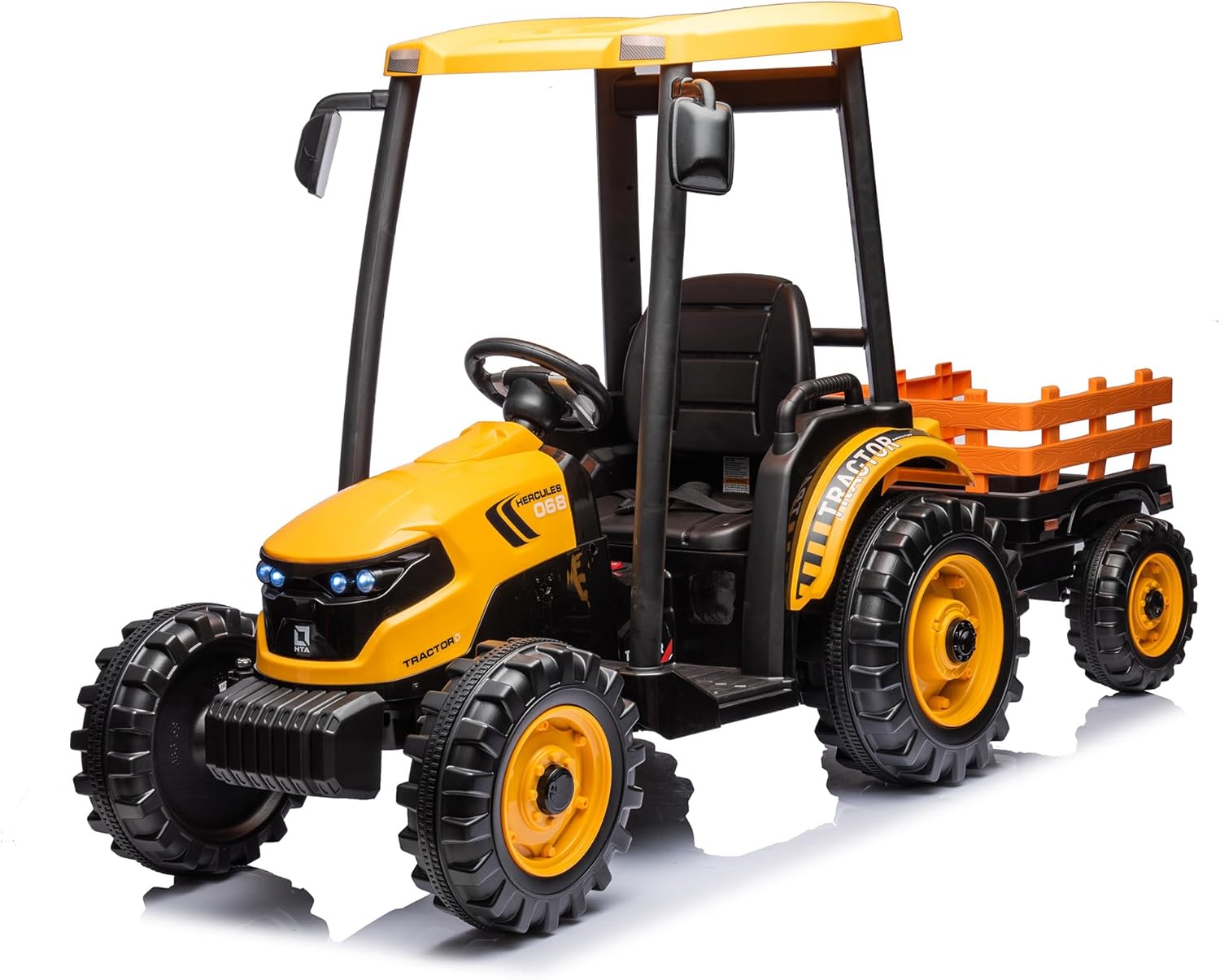 Tractor de paseo para niños, tractor de conducción de 24 V con remolque, juguete eléctrico a batería con motor doble, automóvil eléctrico para niños