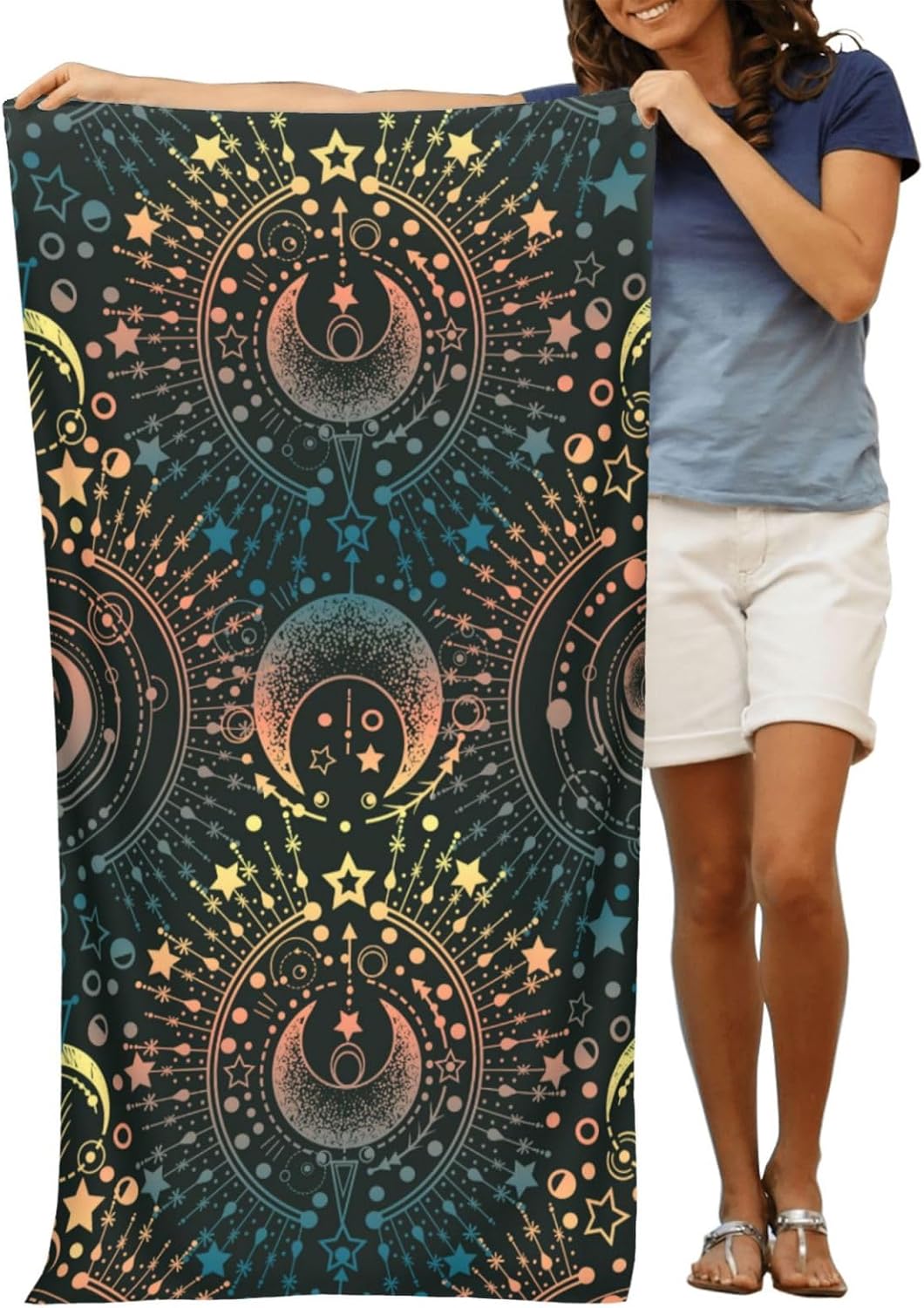 Toalla de playa mágica de astrología mágica con luna y estrella, grande, suave, absorbente, de secado rápido, toallas de baño de gran tamaño para