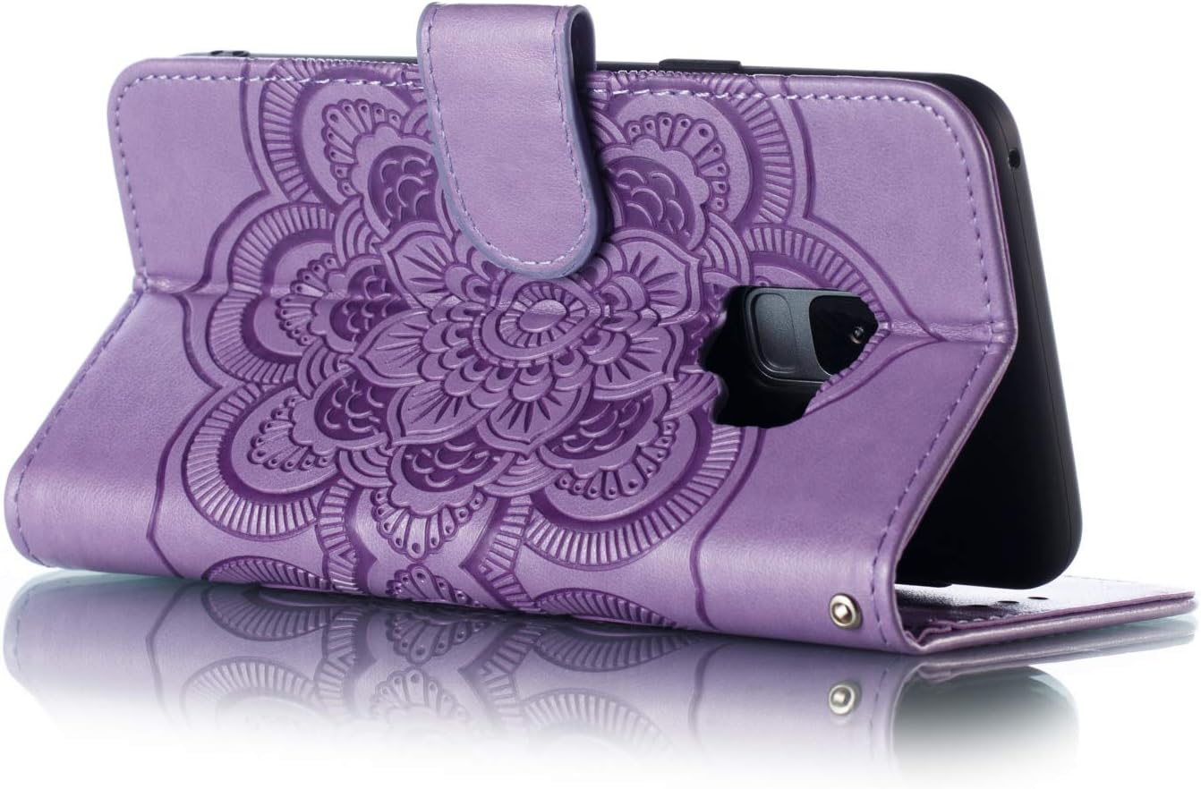 LEECOCO – Funda para Galaxy S9 con diseño de mandala en relieve de piel sintética de lujo, cartera con tapa para cuaderno, soporte magnético, ranura