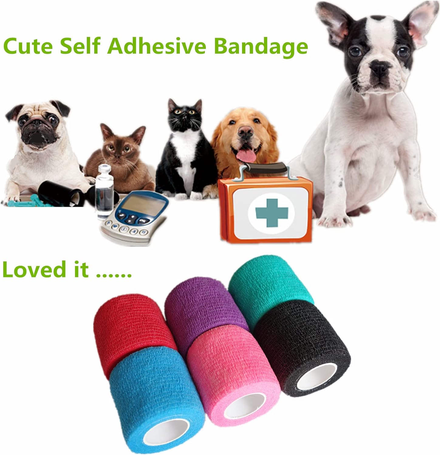 Paquete de 6 vendajes cohesivos de 2 pulgadas, cinta autoadhesiva autoadhesiva autoadhesiva transpirable para muñeca, tobillo, deportes, tatuaje (5