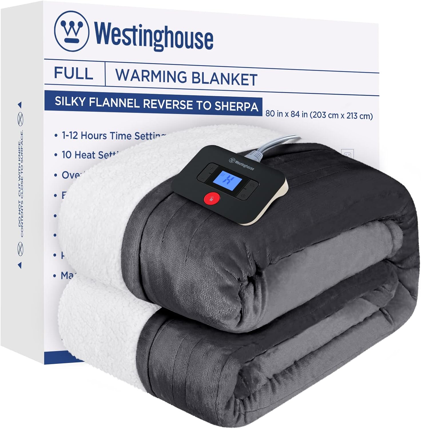Westinghouse Manta térmica eléctrica  10 niveles de calefacción y ajustes de tiempo de calentamiento de 1 a 12 horas  Manta térmica reversible de