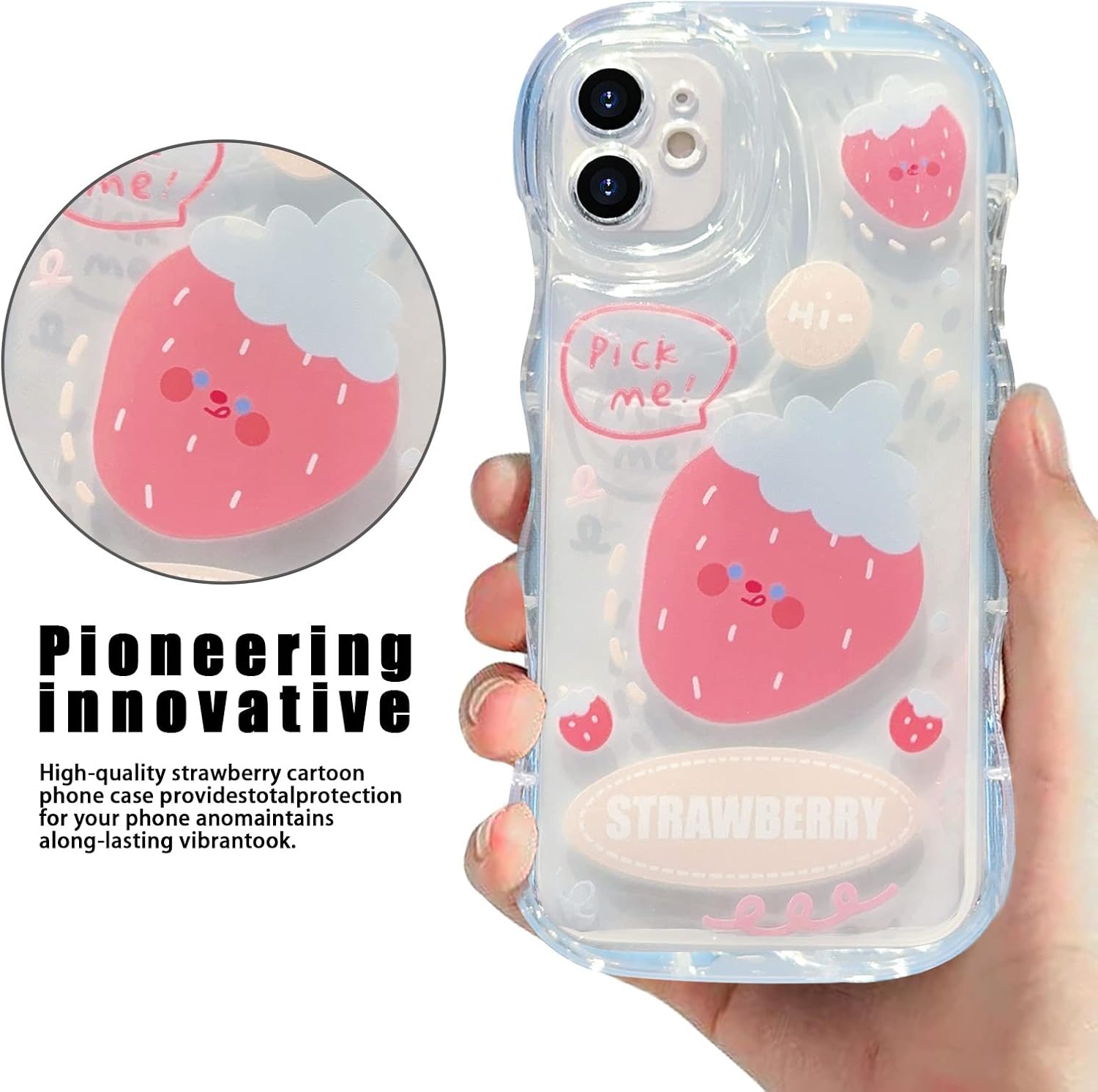 YKCZL Compatible con iPhone 11, funda protectora de TPU suave con bonito patrón de fresa rosa, funda protectora de bolsa de aire para iPhone 11 para