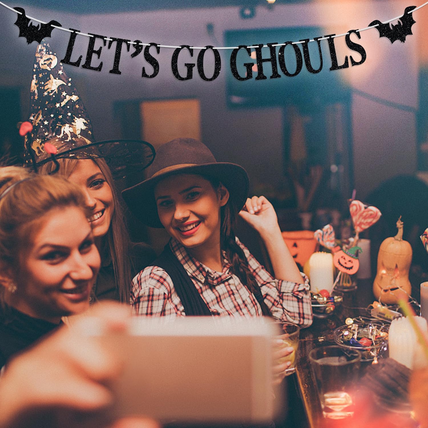 Cartel Let’s Go Ghoul, accesorios para fotos de fiesta de noche de Halloween, temática de fantasmas de terror, suministros de decoración de fiesta