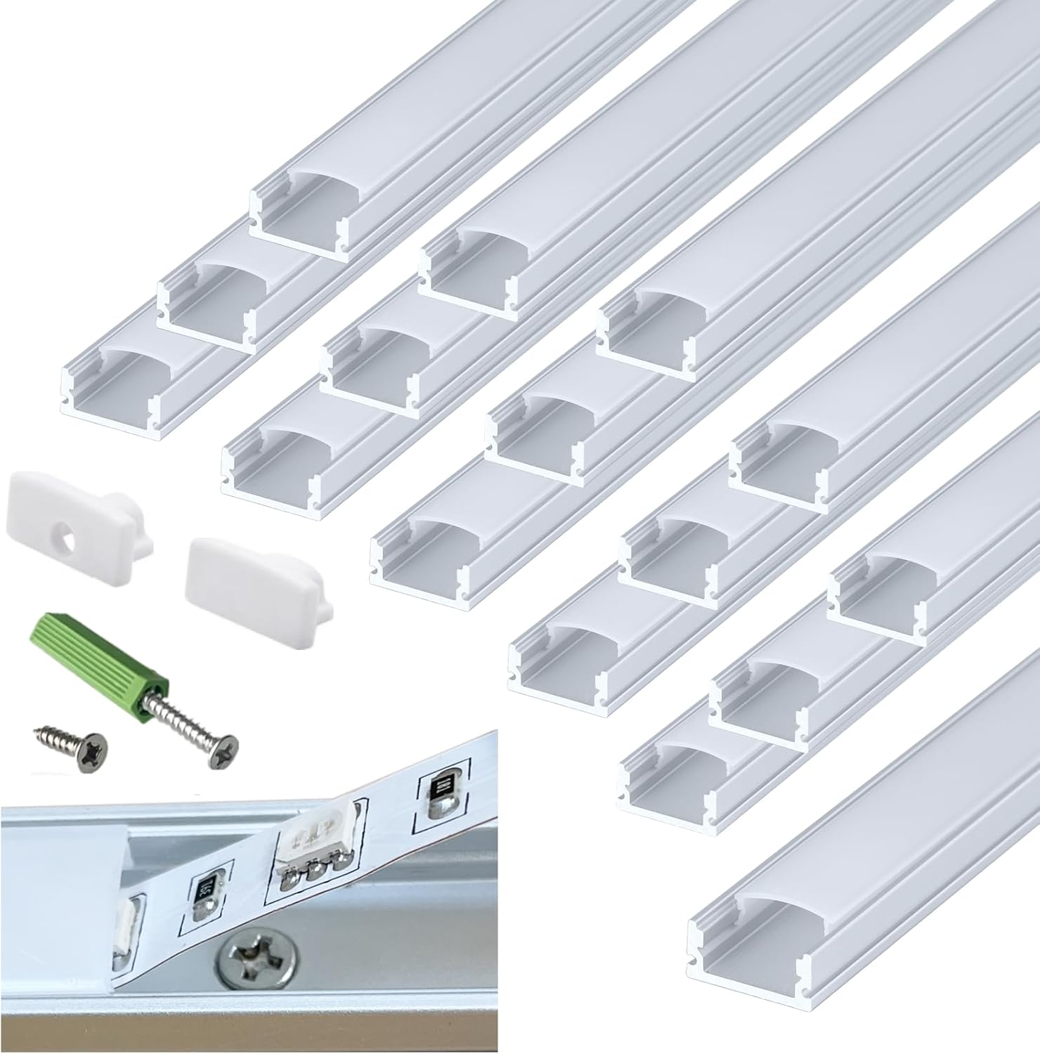 THMOOTHER Difusor de canal LED en forma de U de 6.56 pies preperforado, paquete de 8 perfiles de aluminio con cubierta lechosa, montaje en