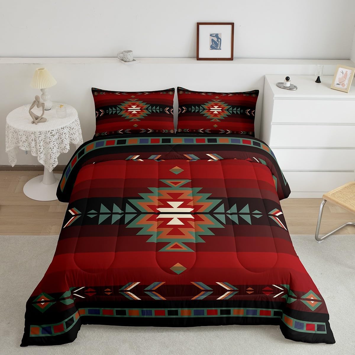 Feelyou Juego de ropa de cama tamaño individual con diseño nativo del suroeste para niños y niñas, juego de edredón geométrico del suroeste para