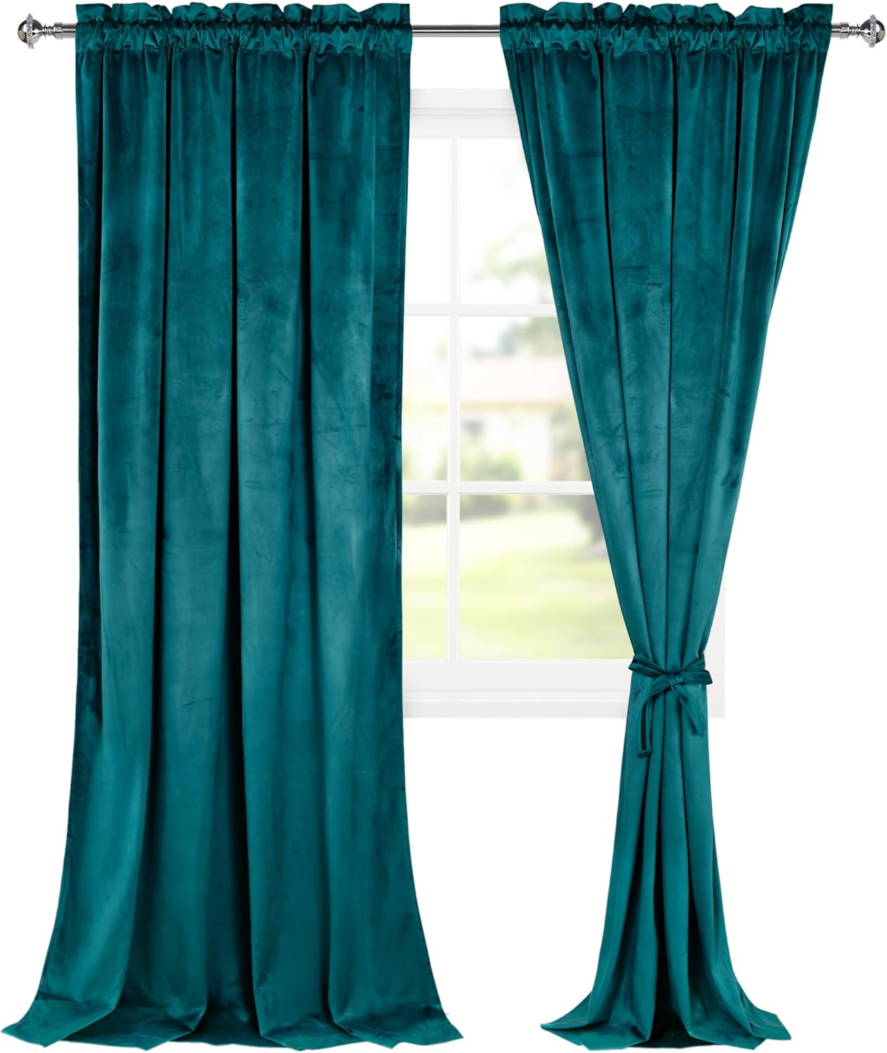 Hiasan Cortinas opacas de terciopelo color verde azulado de 96 pulgadas, con aislamiento térmico y suaves para dormitorio, sala de estar,