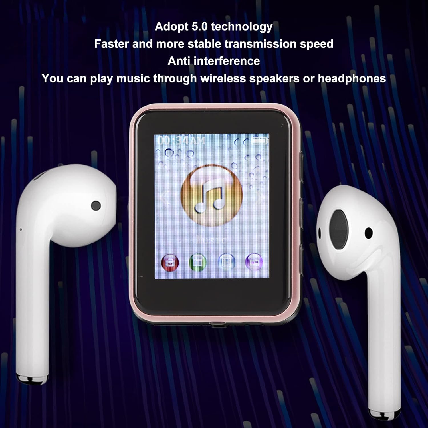 Reproductor de MP3 de pantalla táctil completa de 1.8 pulgadas, reproductor de música Bluetooth 5.0 con ROM de cuerpo de 8 GB, expansión de tarjeta