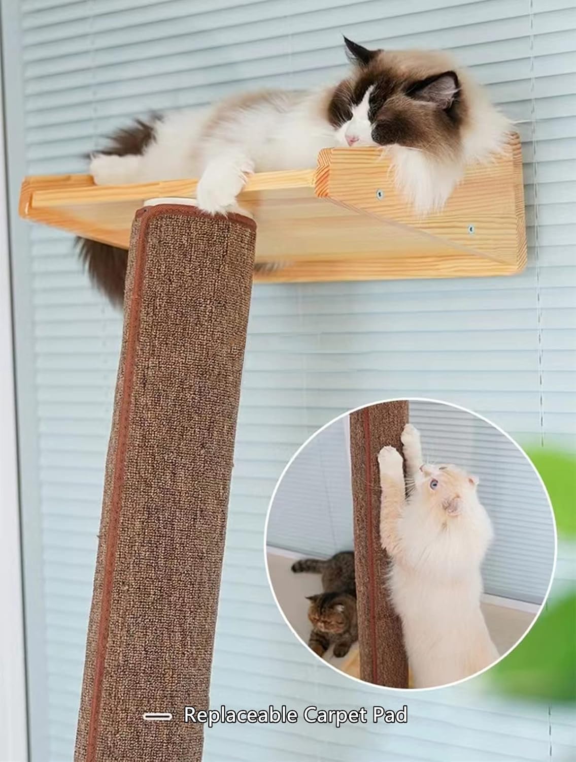 Alfombra moderna de pared inclinada de 78.7 pulgadas de alto, torre de árbol para gatos, pilar rascador con cama para gatos, hamaca perca, poste de
