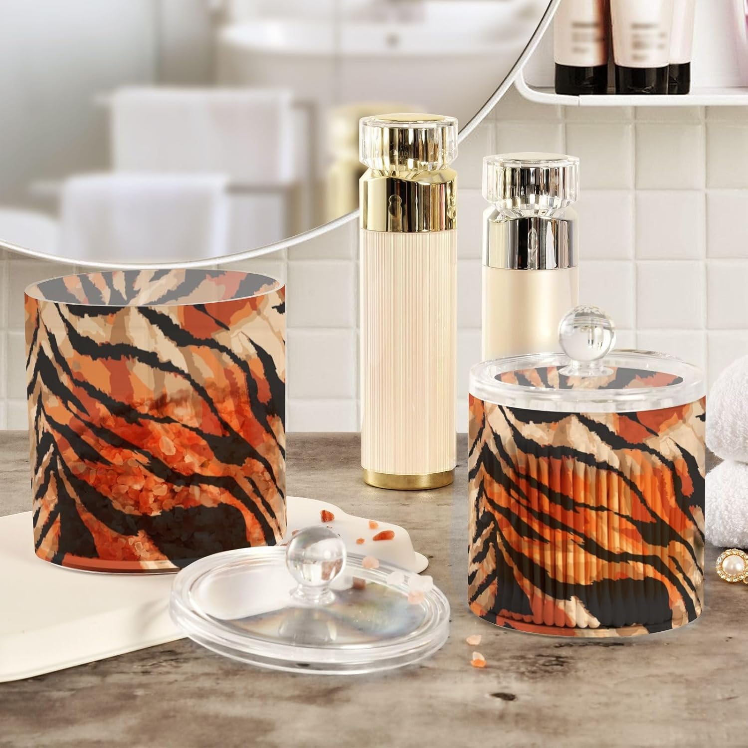 Zebra Tiger Stripes Jars with Lids Canister Jar Bathroom Containers Small Jars Cotton Round Holder for Dorm Room Essentials for College Students