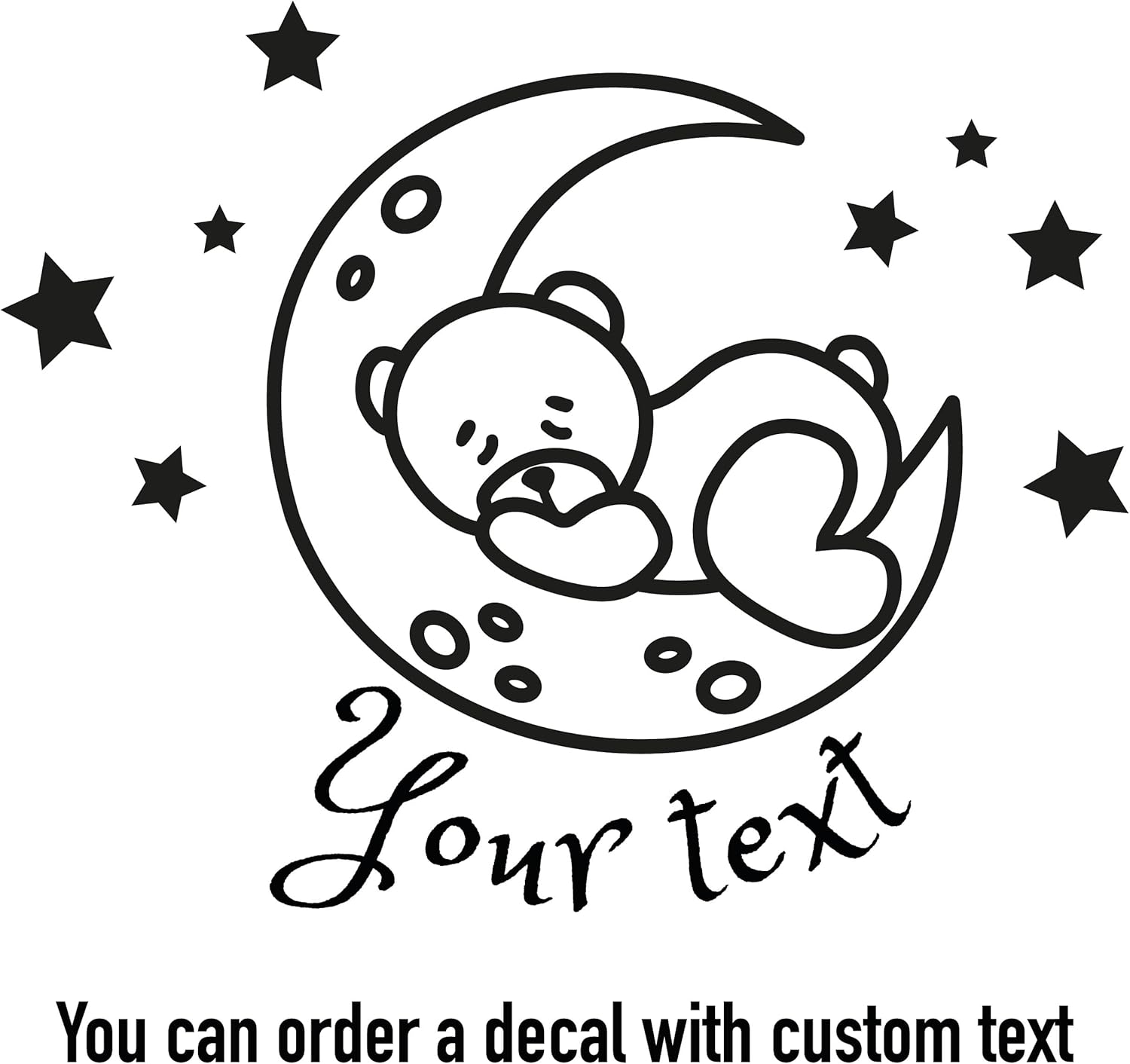 Calcomanías de pared con nombre de peluche de noche de cielo para niños, calcomanías de pared con nombre para niños, dibujo de oso dormido,