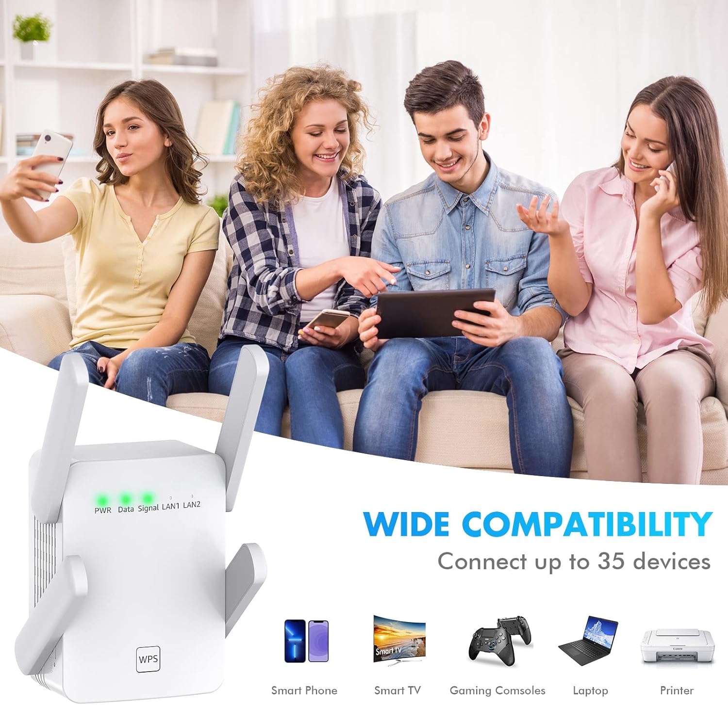 Extensoramplificador WiFi más rápido  Lanzamiento 2023 hasta un 74% más rápido  Cobertura más amplia que nunca, amplificador de señal WiFi para el