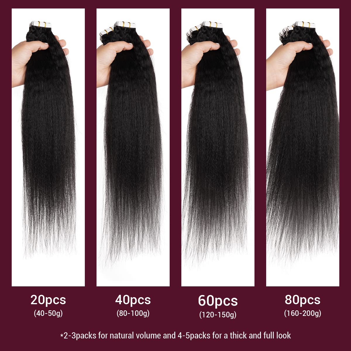 Starlet – Extensiones de cabello humano adhesivas 12A, 100% virgen, 22 pulgadas, 20 unidades de 1.76 ozpaquete, extensiones de cabello adhesivas sin