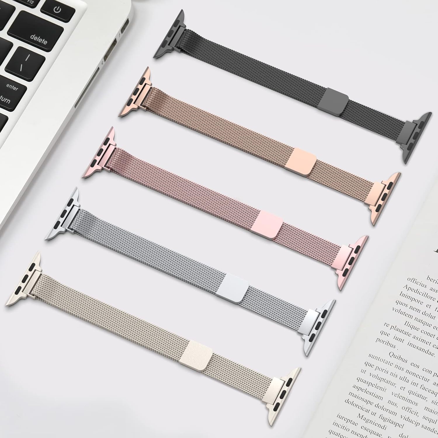 Correa de repuesto para Apple Watch Band de 1.49, 1.57, 1.65 y 1.73 pulgadas, acero inoxidable, cierre magnético, para mujer, para iWatch Series SE