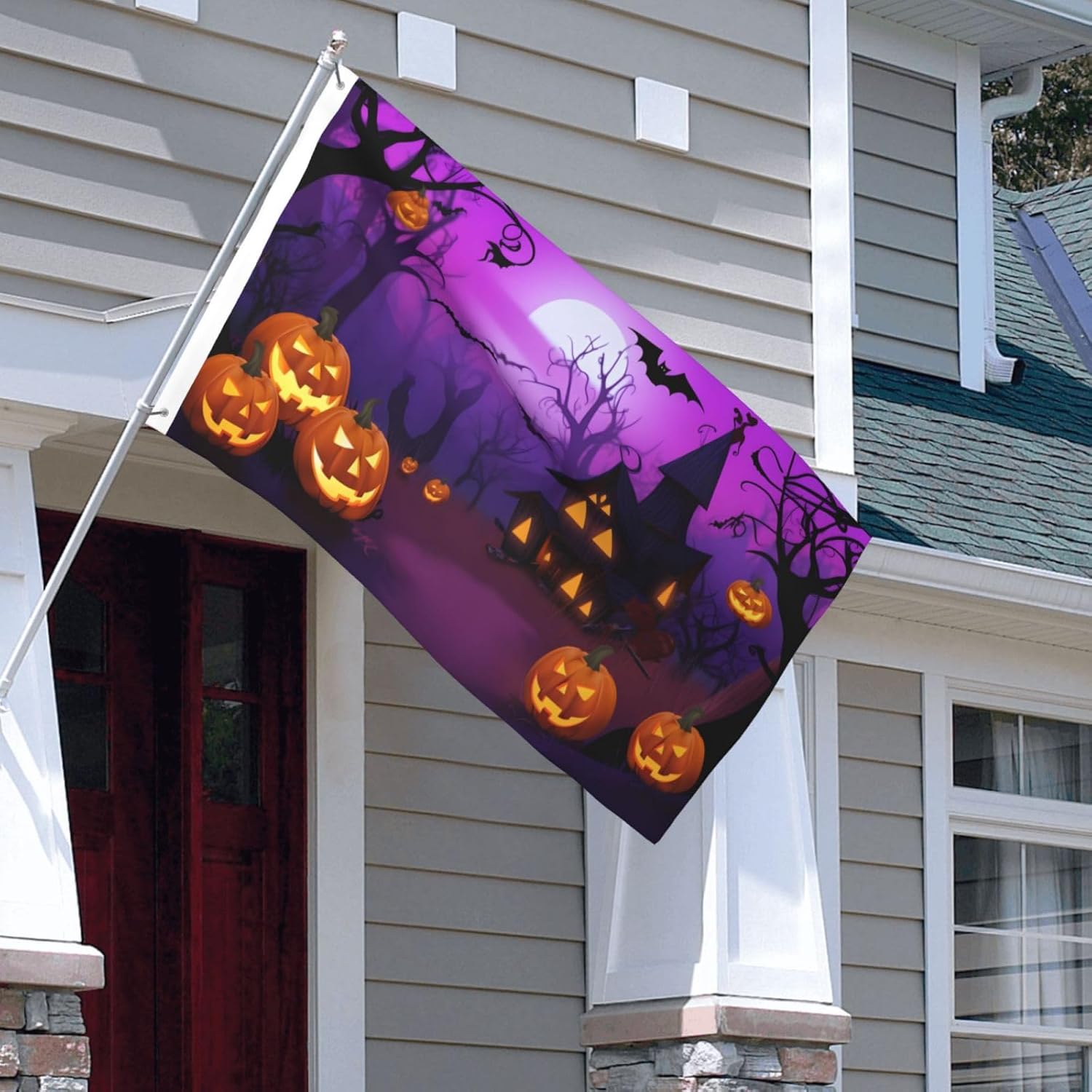 Bandera de calabaza de Halloween, impresión de doble cara, pancarta de poliéster de 3 x 5 pies con ojales, banderas de jardín y casa, decoración