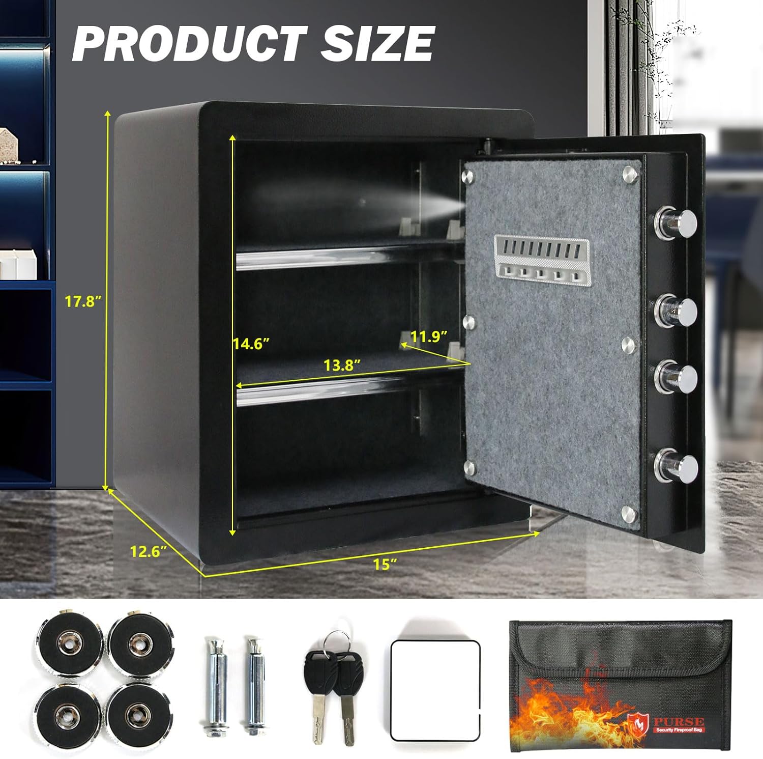 Caja de seguridad ignífuga de 2 cubos, caja de gabinete con huella digital, caja de seguridad para el hogar con teclado electrónico táctil, caja