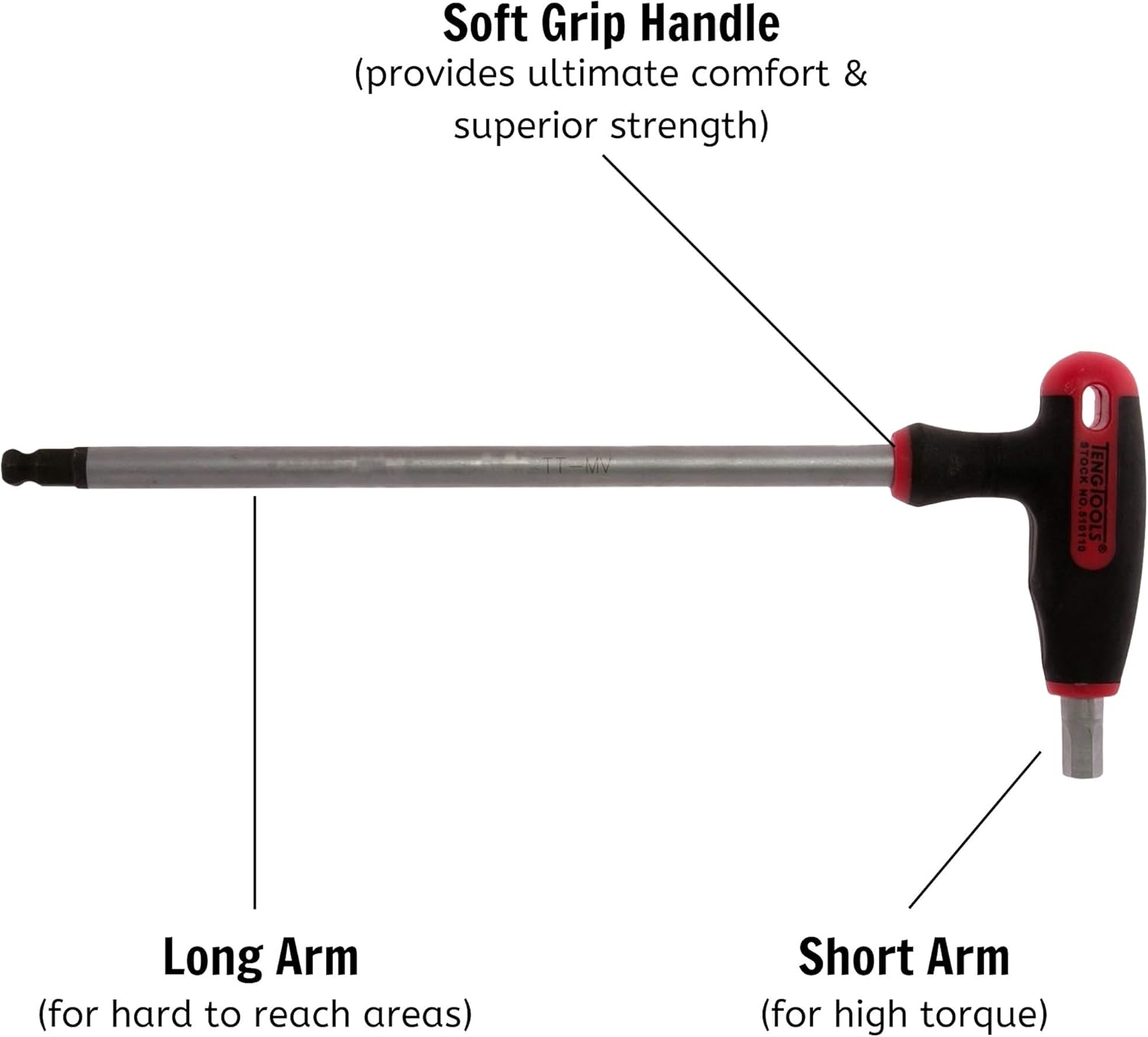 Teng Tools 510505 – Llave hexagonal con mango en T de extremo de bola métrica de 0.197 in, color plateado