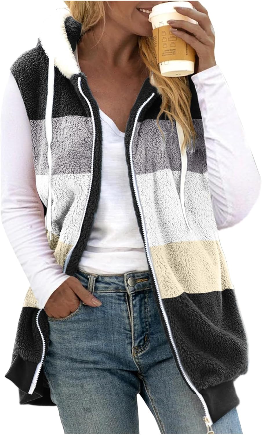 SNKSDGM Chaquetas de forro polar mullido con capucha y cordón para mujer, para otoño e invierno 2023