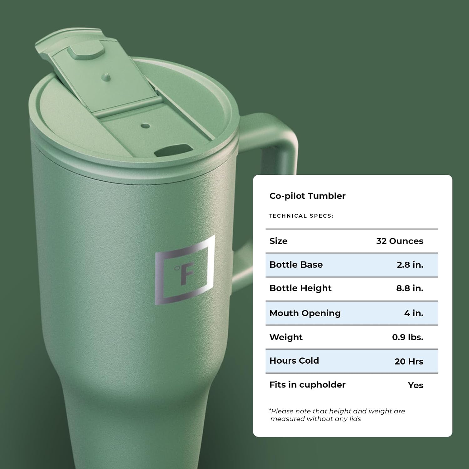 IRON FLASK Co-Pilot – Vaso aislado con popote y tapas abatibles, botella portavasos, para bebidas calientes y frías, a prueba de fugas, agua, taza
