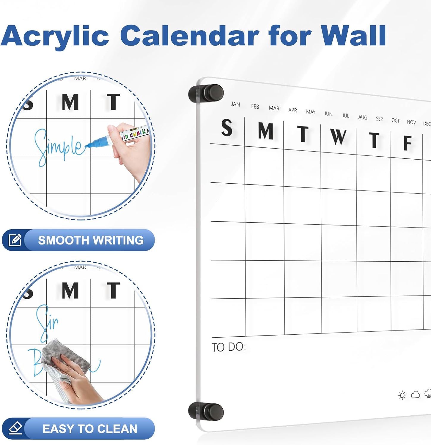 Calendario acrílico para pizarra blanca de pared, pizarra semanal transparente de borrado en seco, pizarra blanca pequeña para pared, hogar,