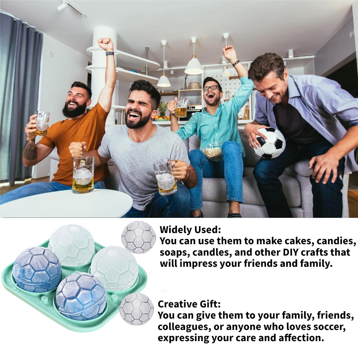 Bandeja para cubitos de hielo, divertidos moldes de hielo de fútbol con tapa para congelador, máquina de bolas de hielo de silicona para whisky,