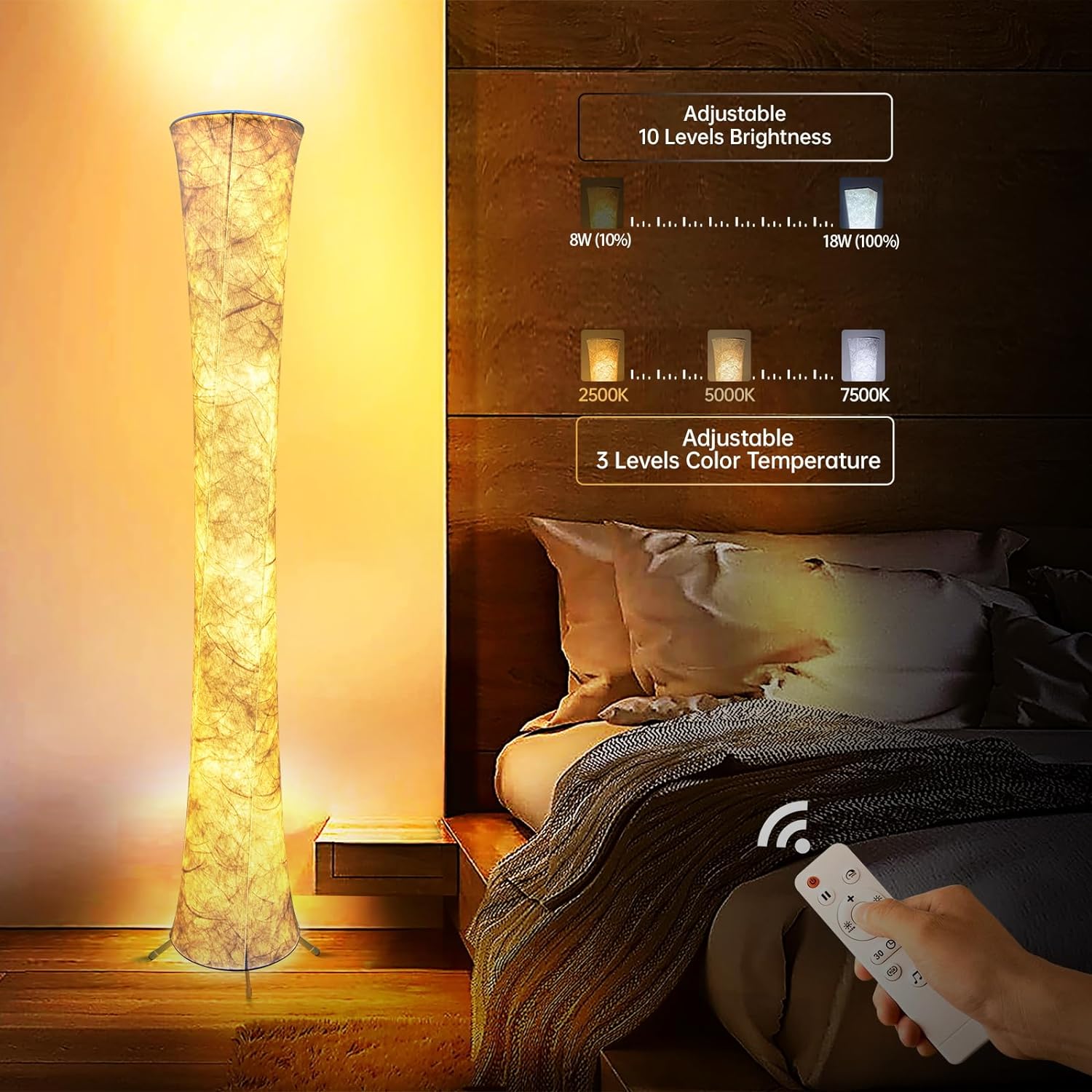 Lámpara de pie, lámpara inteligente LED que cambia de color RGB, sincronización de música, control remoto por aplicación, lámpara de pie de 62