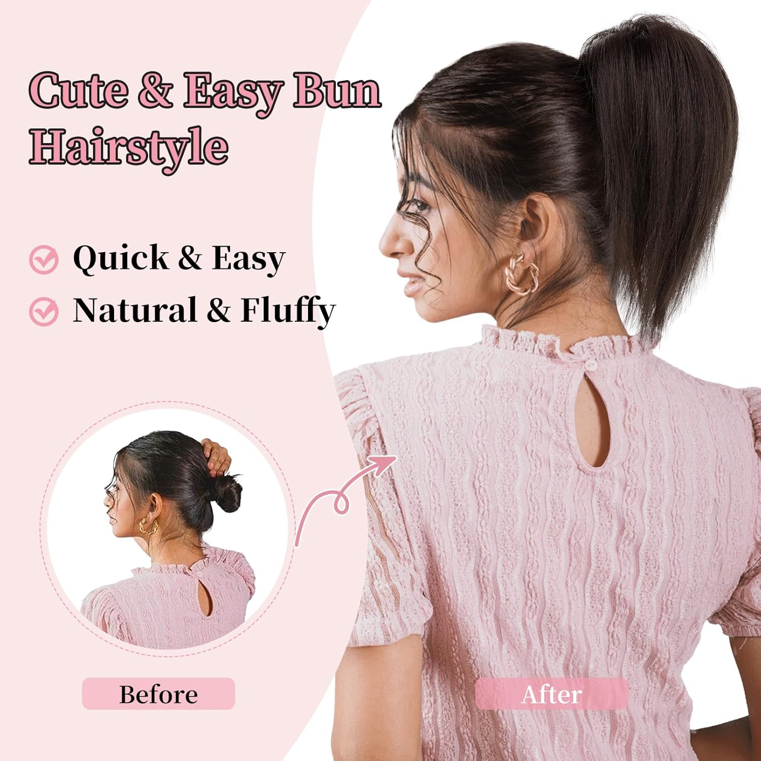 Moños de pelo, clip de garra, pieza de pelo desordenado para mujer, extensión de pelo corto de cola de caballo, extensión de pelo despeinado hacia