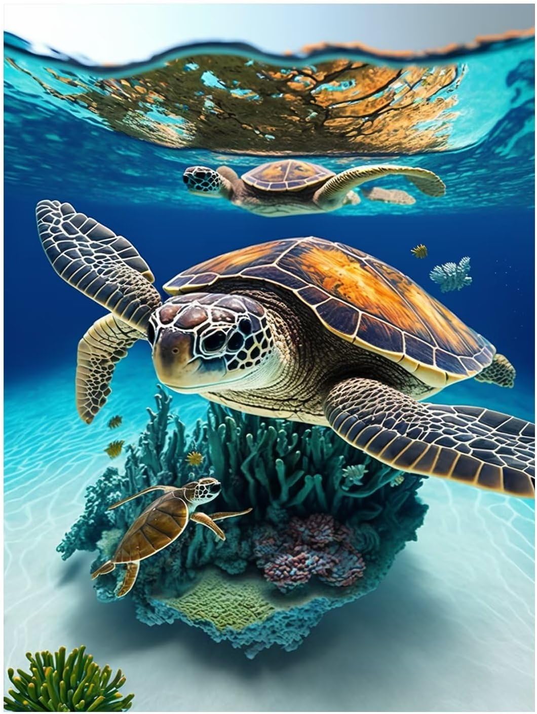 Champi Kit de pintura de diamantes para adultos, arte de diamantes de animales de tortuga marina para niños, arte de diamantes de coral de animales
