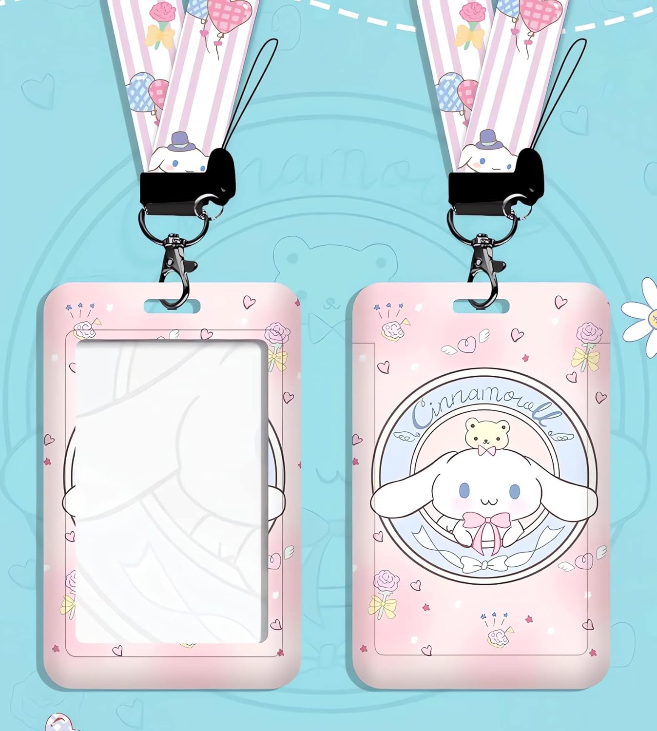 Portatarjetas de identificación de dibujos animados con cordón, bonita funda para tarjetas de identificación con nombre para mujeres y niñas