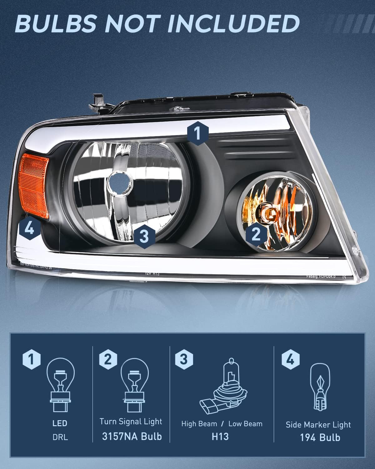 Nilight Conjunto de faros delanteros para Ford F150 F-150 2004 2005 2006 2007 2008, 06-08 Lincoln Mark LT Led DRL, carcasa negra