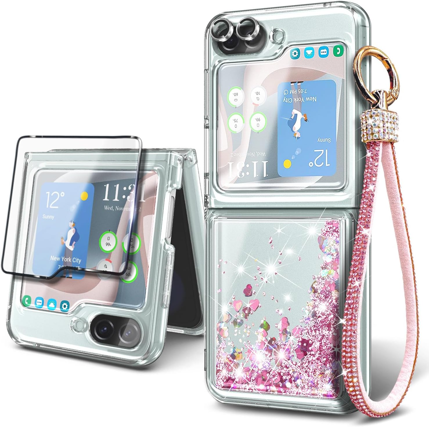 NGB Supremacy Funda para Samsung Galaxy Z Flip 5 (5G 2023) con protector de pantalla de vidrio templado, protector de lente de cámara, cordón de
