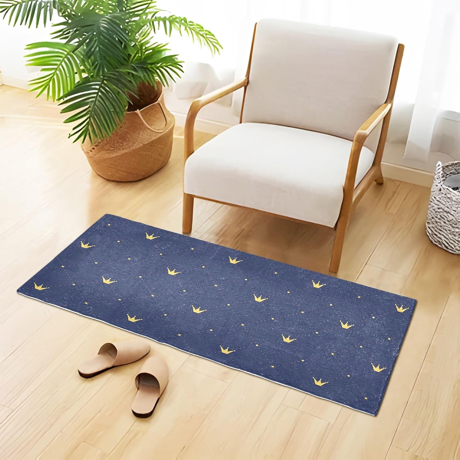 Alfombras de baño absorbentes con corona de oro azul marino, cómoda y antideslizante, alfombra de baño de felpa duradera, 39 x 20 pulgadas