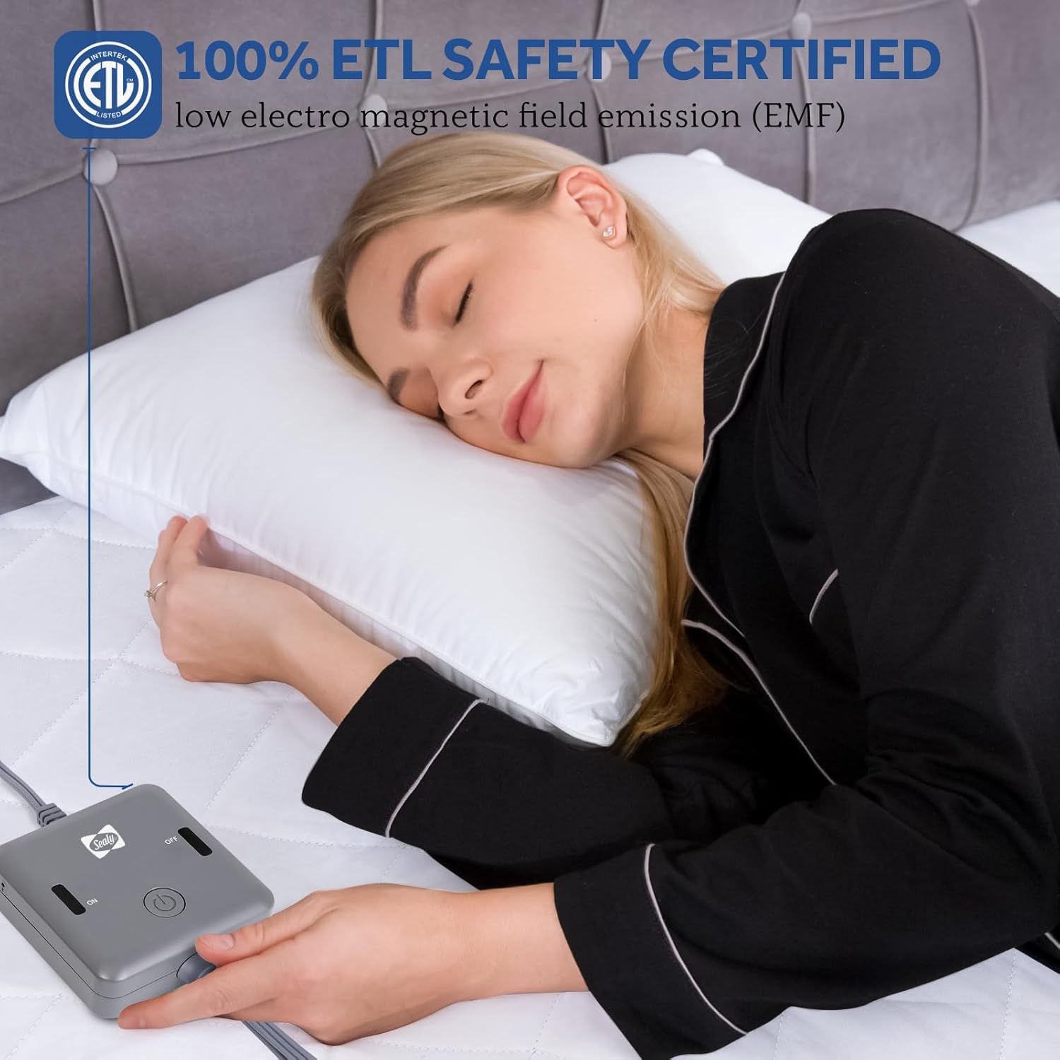 Sealy Protector de colchón térmico tamaño individual, calentador de cama eléctrico de mezcla de algodón con controlador inalámbrico de 10 ajustes de