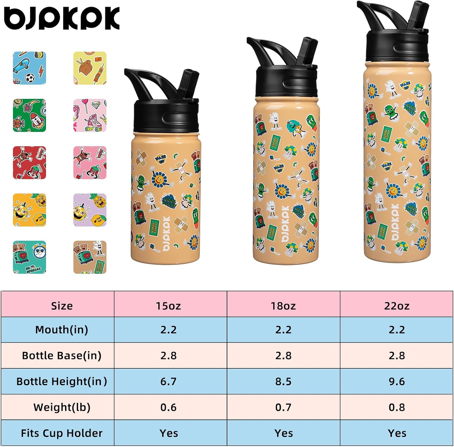 BJPKPK Botella de agua aislada con tapa con pajilla, botellas de agua de metal de acero inoxidable de 15 onzas, botellas de agua reutilizables a